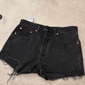 Levi 501 -  Distressed Black Jean Shorts